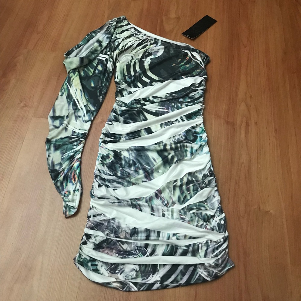 One Shoulder Long Sleeve Body Con Dress